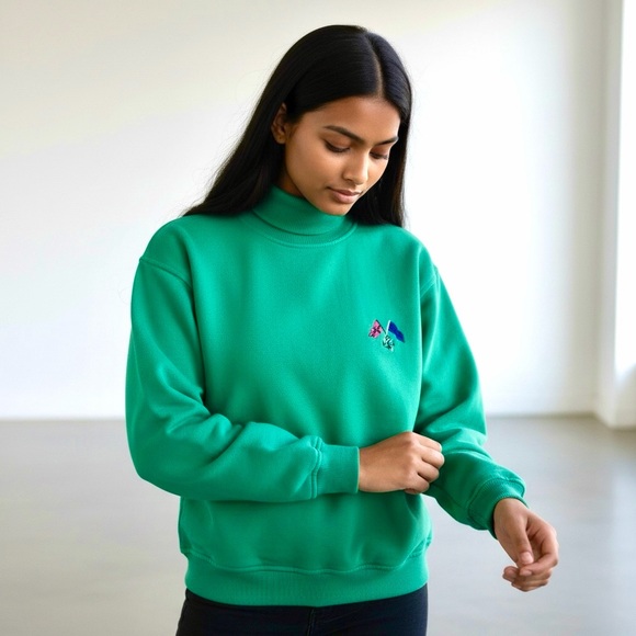 GAP Fleece Women’s Emerald Green Turtleneck Sweater Pullover Long Sleeve Size S - Picture 2 of 10
